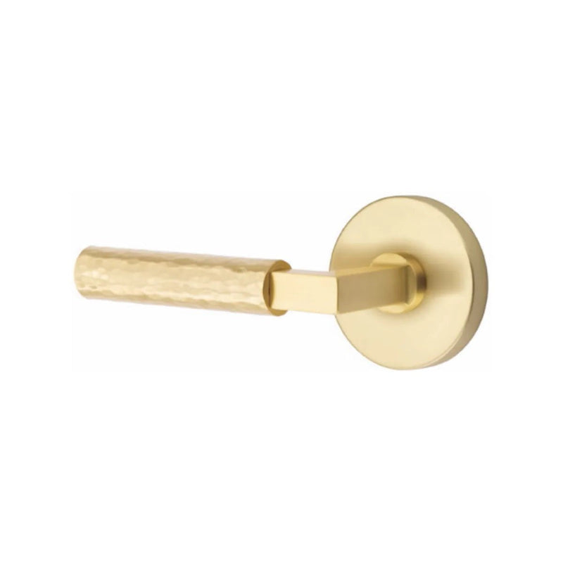 Emtek Select L-Square Hammered Lever with Disk Rosette in Satin Brass finish