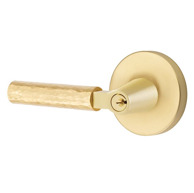 Emtek Select L-Square Hammered Lever with Disk Rosette in Satin Brass finish