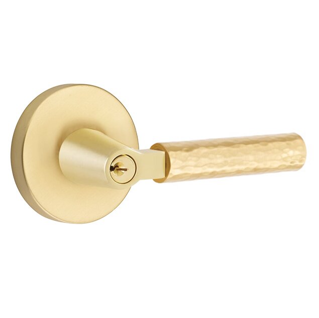 Emtek Select L-Square Hammered Lever with Disk Rosette in Satin Brass finish