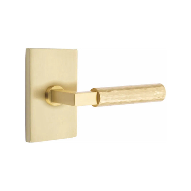 Emtek Select L-Square Hammered Lever with Modern Rectangular Rosette in Satin Brass finish