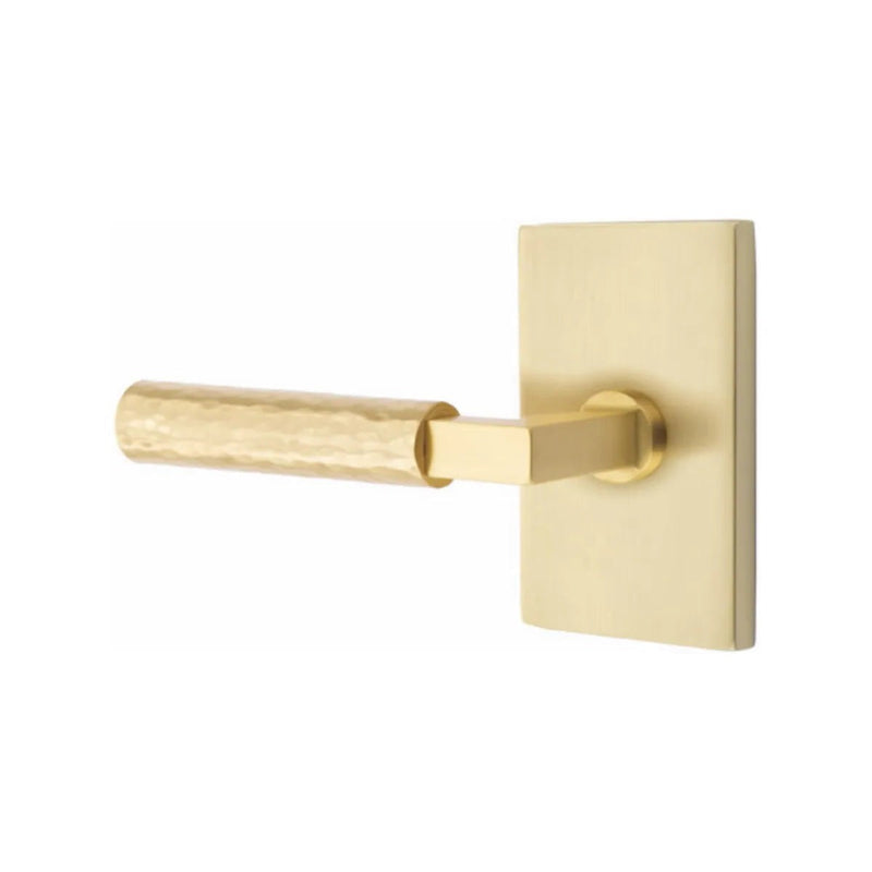 Emtek Select L-Square Hammered Lever with Modern Rectangular Rosette in Satin Brass finish