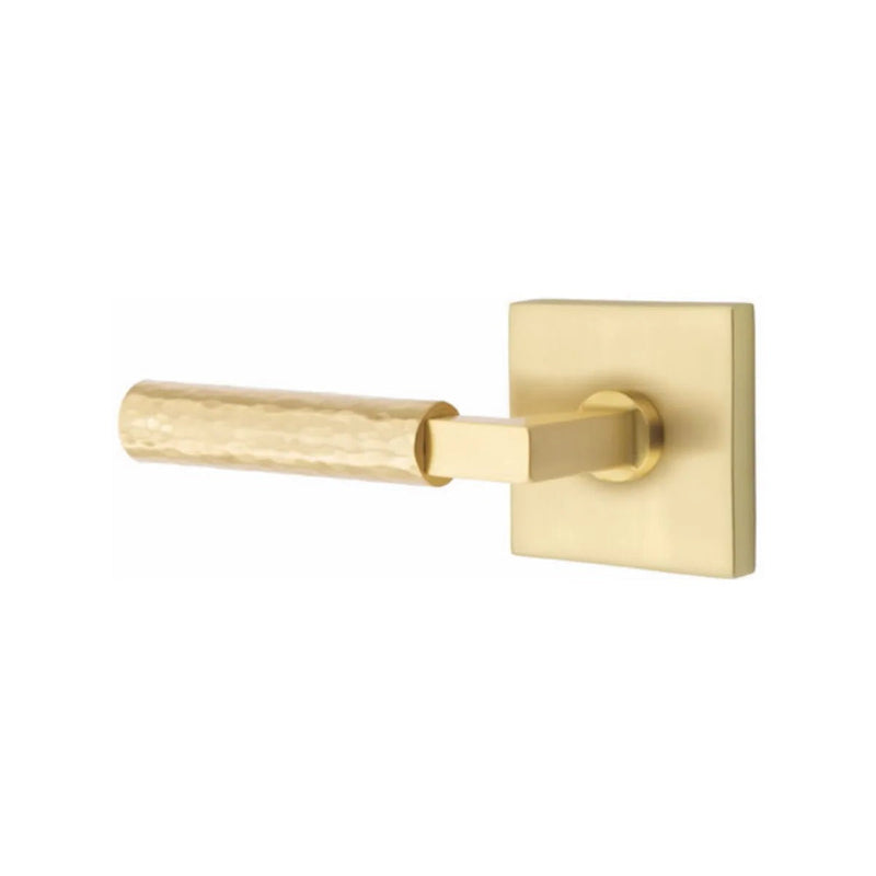 Emtek Select L-Square Hammered Lever with Square Rosette in Satin Brass finish