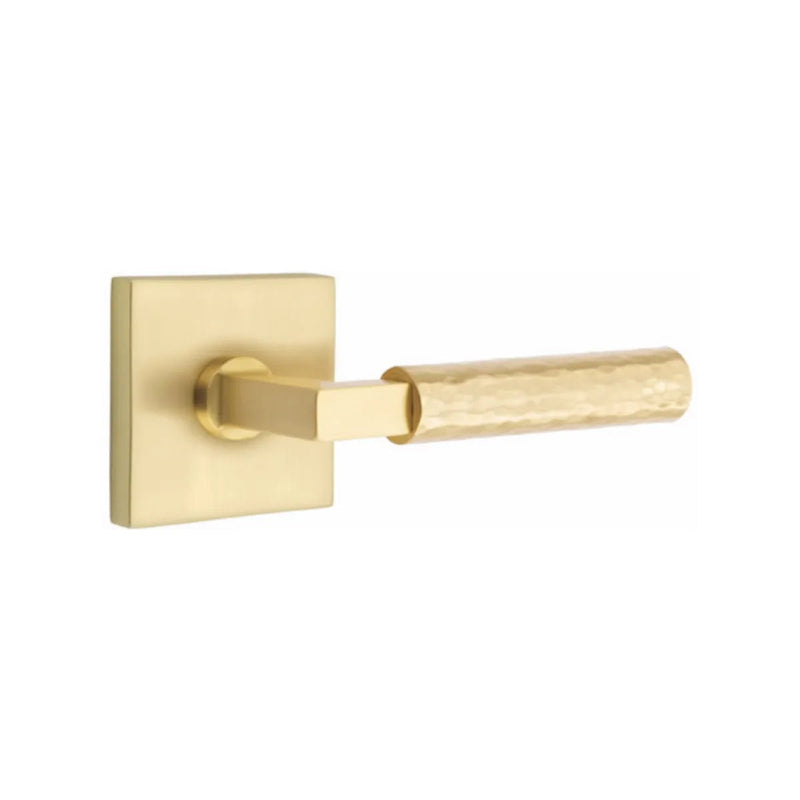 Emtek Select L-Square Hammered Lever with Square Rosette in Satin Brass finish