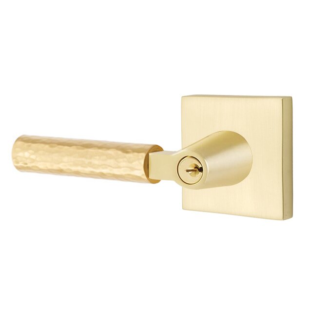 Emtek Select L-Square Hammered Lever with Square Rosette in Satin Brass finish