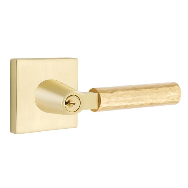 Emtek Select L-Square Hammered Lever with Square Rosette in Satin Brass finish