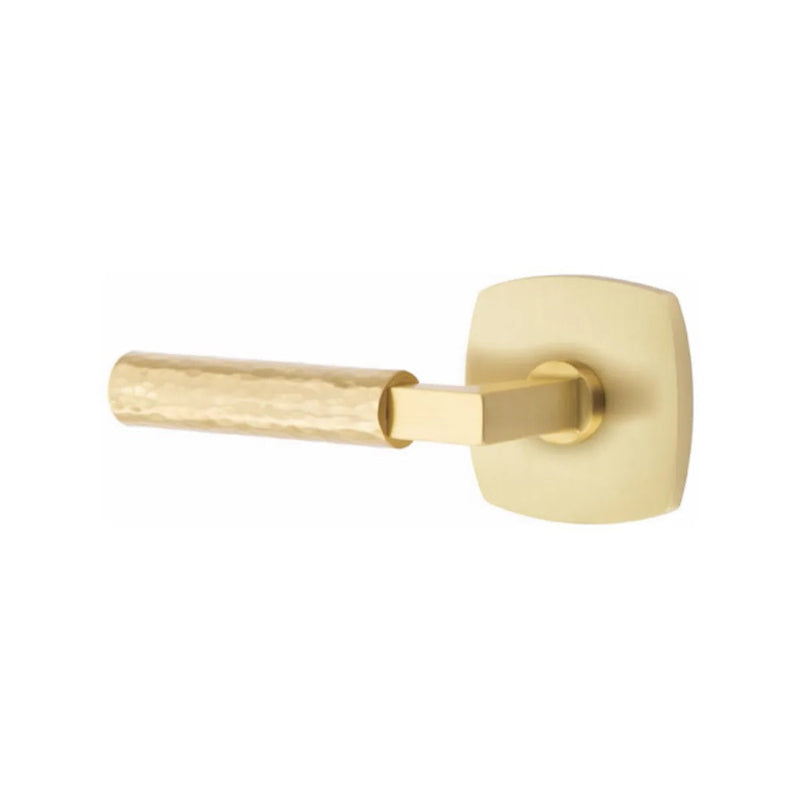 Emtek Select L-Square Hammered Lever with Urban Modern Rosette in Satin Brass finish