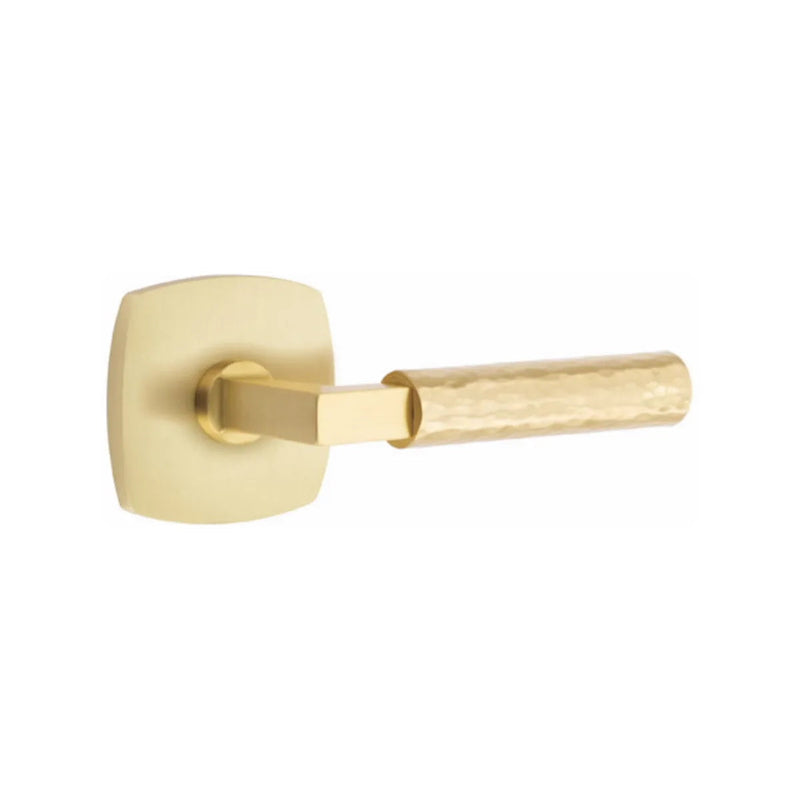 Emtek Select L-Square Hammered Lever with Urban Modern Rosette in Satin Brass finish