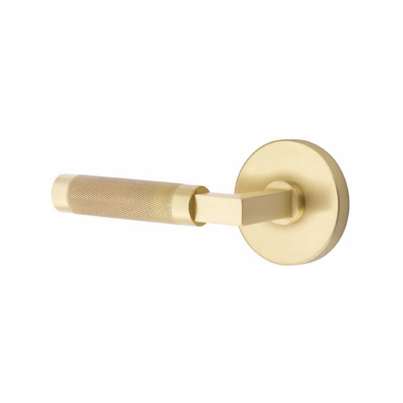 Emtek Select L-Square Knurled Lever with Disk Rosette in Satin Brass finish