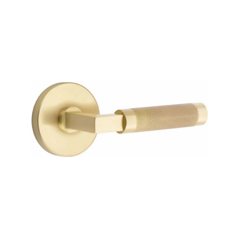 Emtek Select L-Square Knurled Lever with Disk Rosette in Satin Brass finish