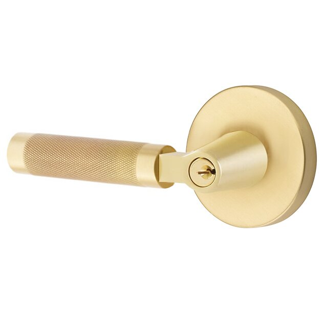 Emtek Select L-Square Knurled Lever with Disk Rosette in Satin Brass finish