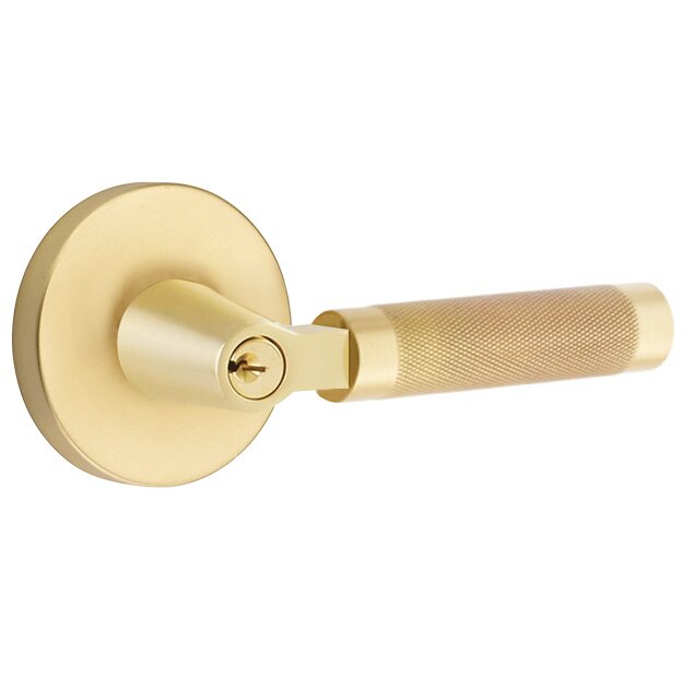 Emtek Select L-Square Knurled Lever with Disk Rosette in Satin Brass finish