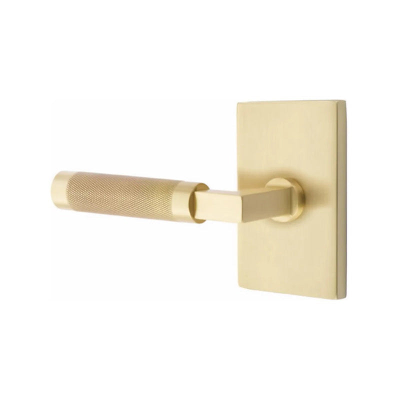 Emtek Select L-Square Knurled Lever with Modern Rectangular Rosette in Satin Brass finish