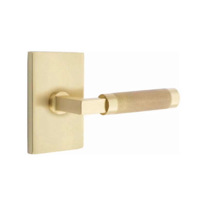 Emtek Select L-Square Knurled Lever with Modern Rectangular Rosette in Satin Brass finish