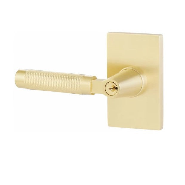 Emtek Select L-Square Knurled Lever with Modern Rectangular Rosette in Satin Brass finish