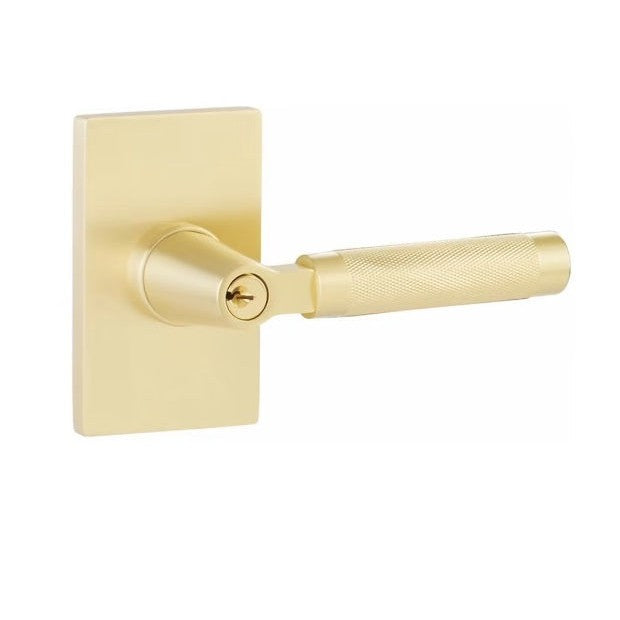 Emtek Select L-Square Knurled Lever with Modern Rectangular Rosette in Satin Brass finish