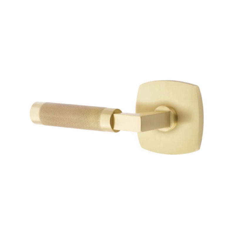 Emtek Select L-Square Knurled Lever with Urban Modern Rosette in Satin Brass finish