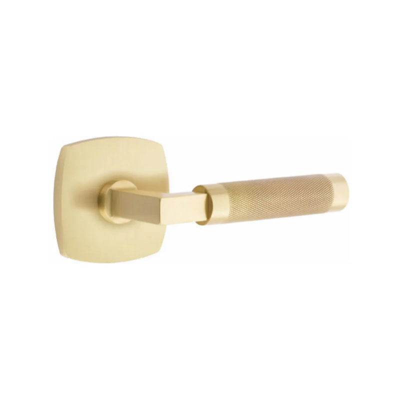 Emtek Select L-Square Knurled Lever with Urban Modern Rosette in Satin Brass finish