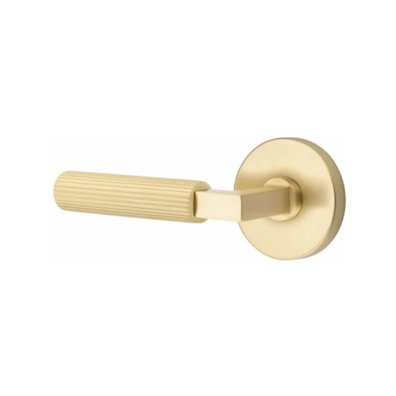 Emtek Select L-Square Straight Knurled Lever with Disk Rosette in Satin Brass finish