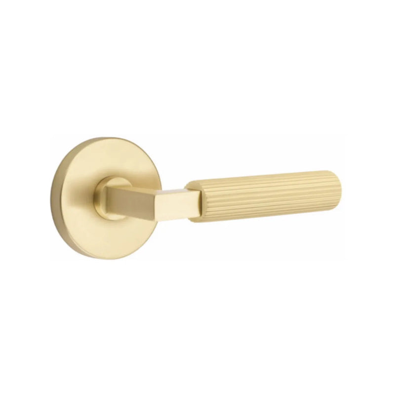 Emtek Select L-Square Straight Knurled Lever with Disk Rosette in Satin Brass finish