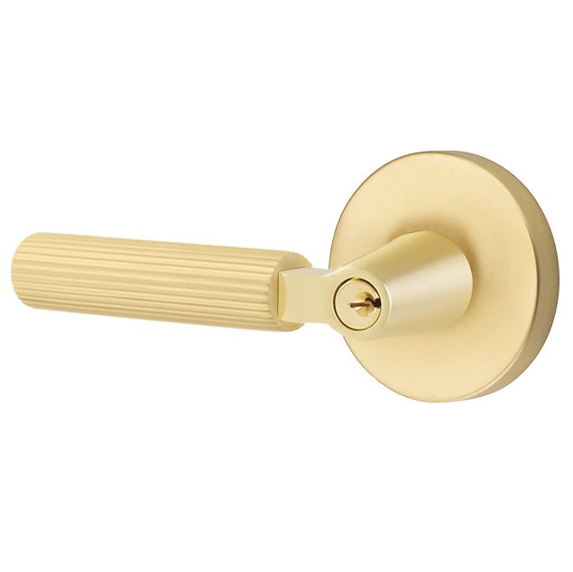 Emtek Select L-Square Straight Knurled Lever with Disk Rosette in Satin Brass finish