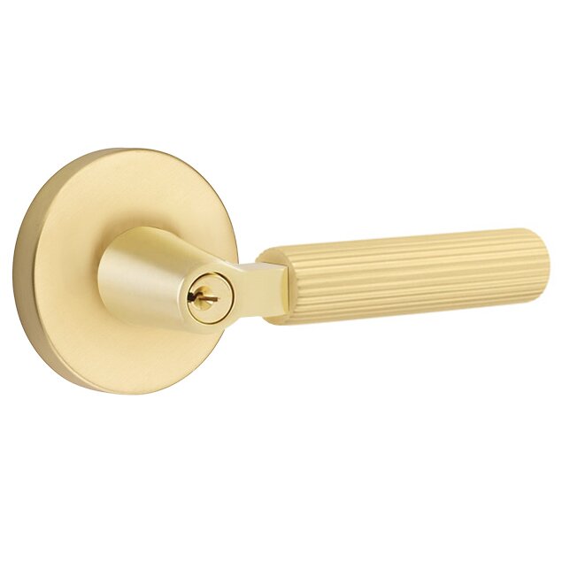 Emtek Select L-Square Straight Knurled Lever with Disk Rosette in Satin Brass finish