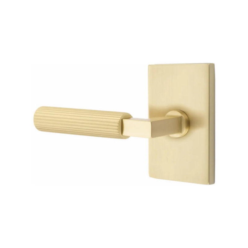 Emtek Select L-Square Straight Knurled Lever with Modern Rectangular Rosette in Satin Brass finish