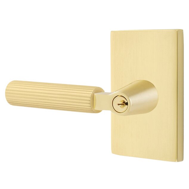 Emtek Select L-Square Straight Knurled Lever with Modern Rectangular Rosette in Satin Brass finish