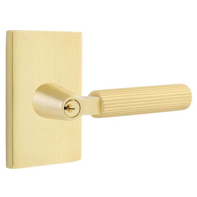 Emtek Select L-Square Straight Knurled Lever with Modern Rectangular Rosette in Satin Brass finish