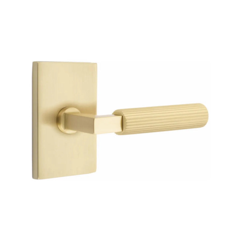 Emtek Select L-Square Straight Knurled Lever with Modern Rectangular Rosette in Satin Brass finish