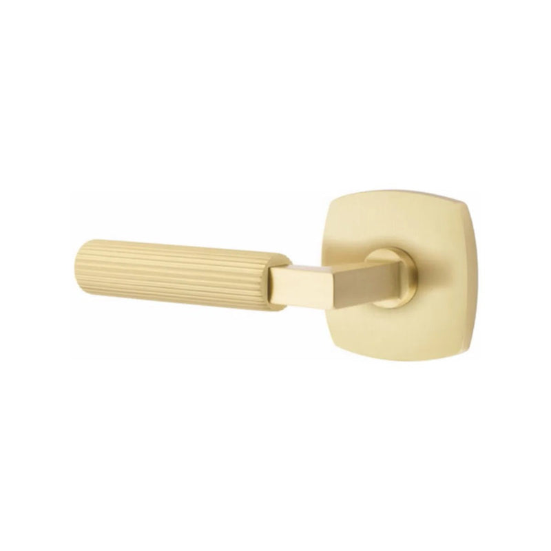 Emtek Select L-Square Straight Knurled Lever with Urban Modern Rosette in Satin Brass finish