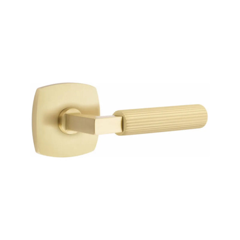 Emtek Select L-Square Straight Knurled Lever with Urban Modern Rosette in Satin Brass finish