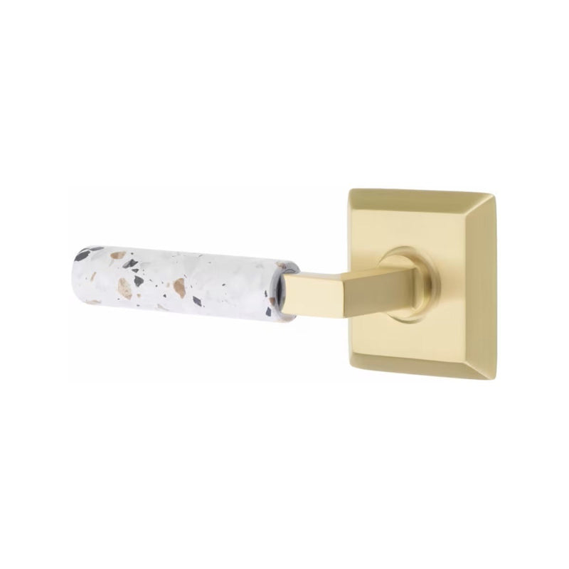 Emtek Select L-Square Terrazzo Lever with Quincy Rosette in Satin Brass finish