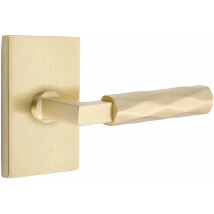 Emtek Select L-Square Tribeca Lever with Modern Rectangular Rosette in Satin Brass finish