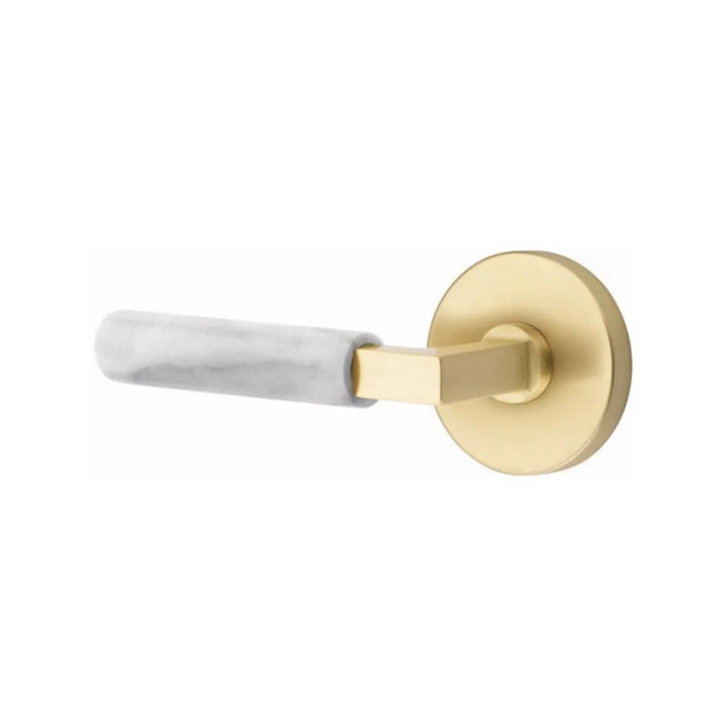 Emtek Select L-Square White Marble Lever with Disk Rosette in Satin Brass finish