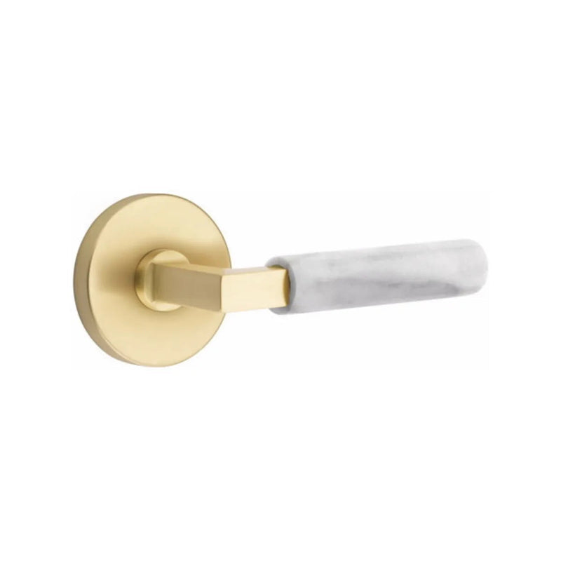 Emtek Select L-Square White Marble Lever with Disk Rosette in Satin Brass finish