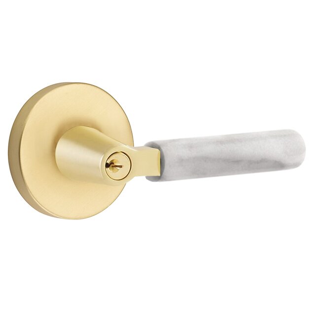 Emtek Select L-Square White Marble Lever with Disk Rosette in Satin Brass finish