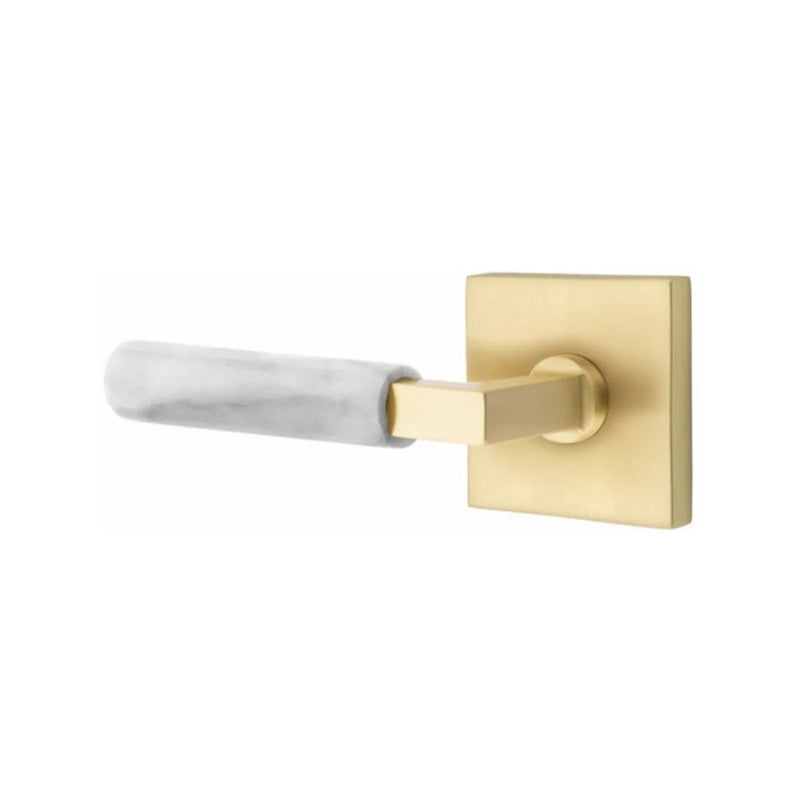 Emtek Select L-Square White Marble Lever with Square Rosette in Satin Brass finish