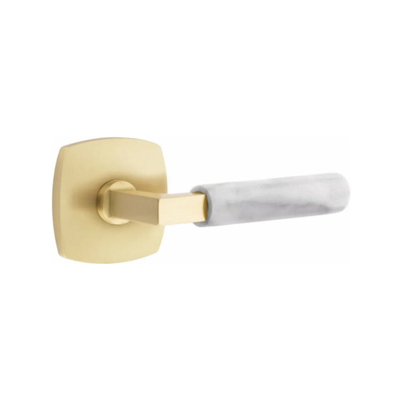 Emtek Select L-Square White Marble Lever with Urban Modern Rosette in Satin Brass finish