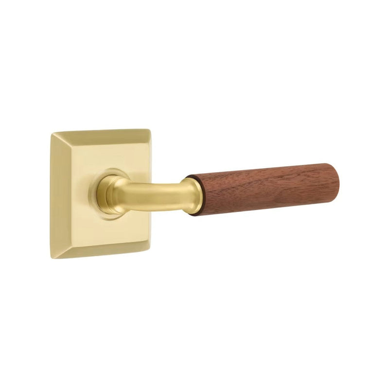 Emtek Select R-Bar Dark Walnut Lever with Quincy Rosette in Satin Brass finish