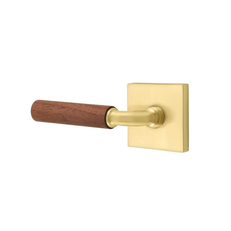 Emtek Select R-Bar Dark Walnut Lever with Square Rosette in Satin Brass finish