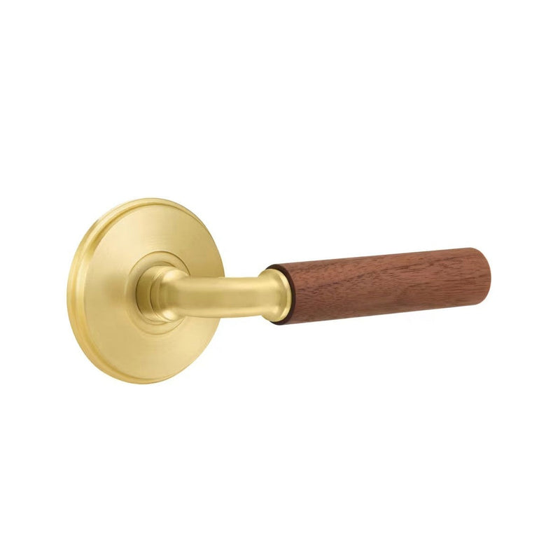 Emtek Select R-Bar Dark Walnut Lever with Watford Rosette in Satin Brass finish