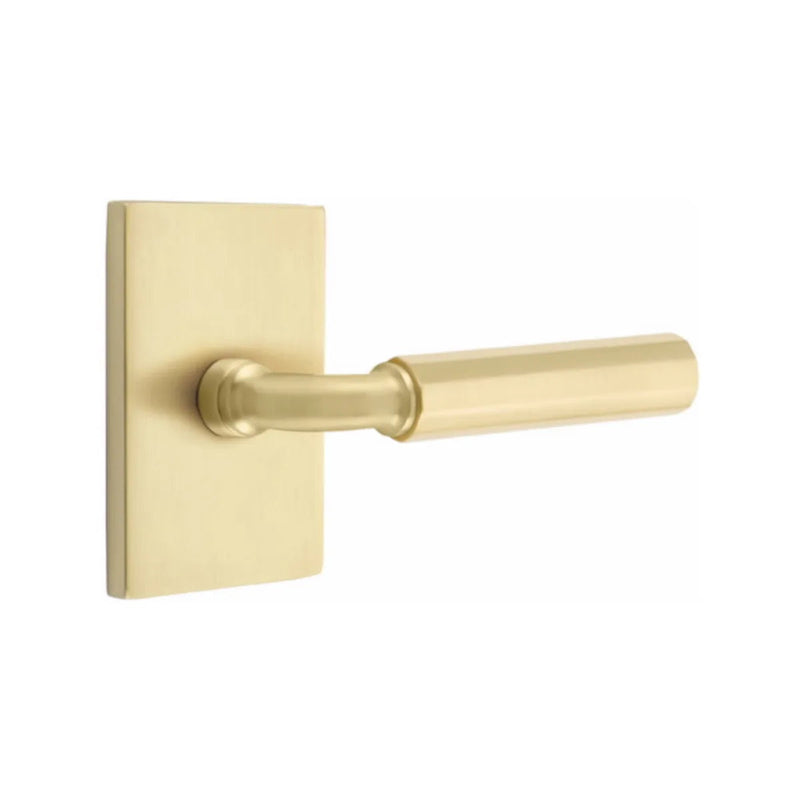 Emtek Select R-Bar Faceted Lever with Modern Rectangular Rosette in Satin Brass finish