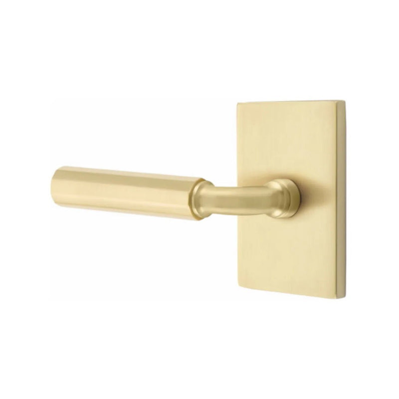 Emtek Select R-Bar Faceted Lever with Modern Rectangular Rosette in Satin Brass finish