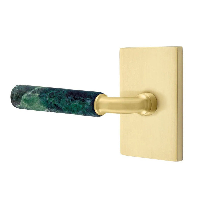 Emtek Select R-Bar Green Marble Lever with Modern Rectangular Rosette in Satin Brass finish