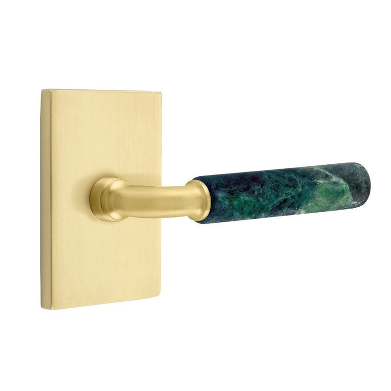 Emtek Select R-Bar Green Marble Lever with Modern Rectangular Rosette in Satin Brass finish