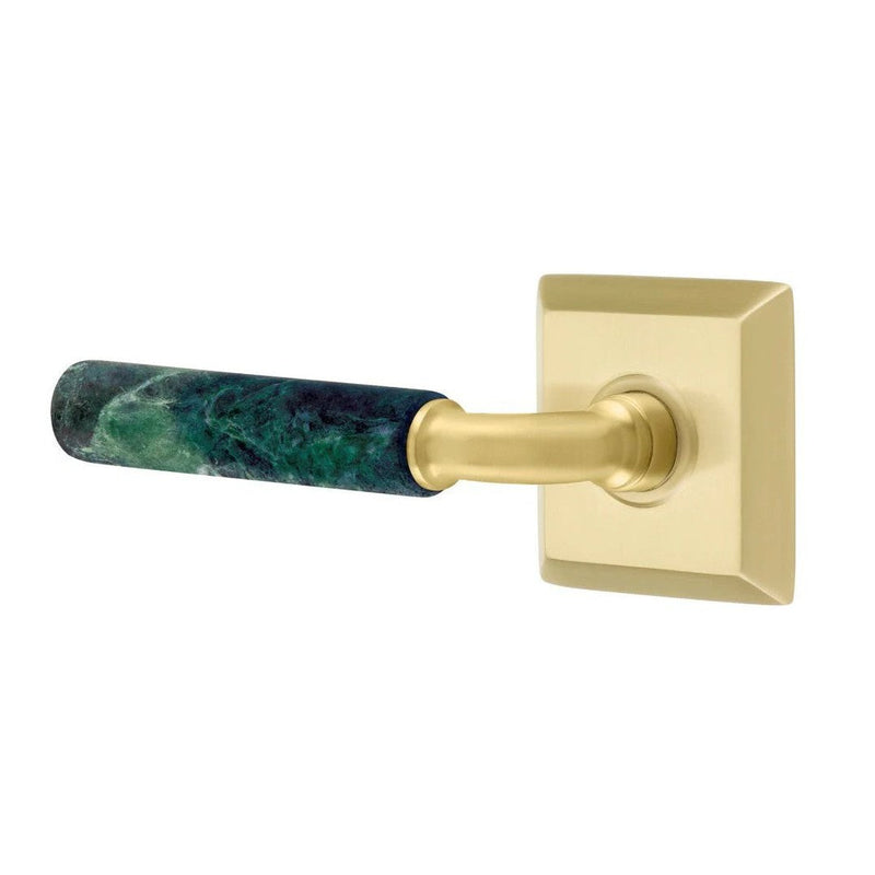 Emtek Select R-Bar Green Marble Lever with Quincy Rosette in Satin Brass finish