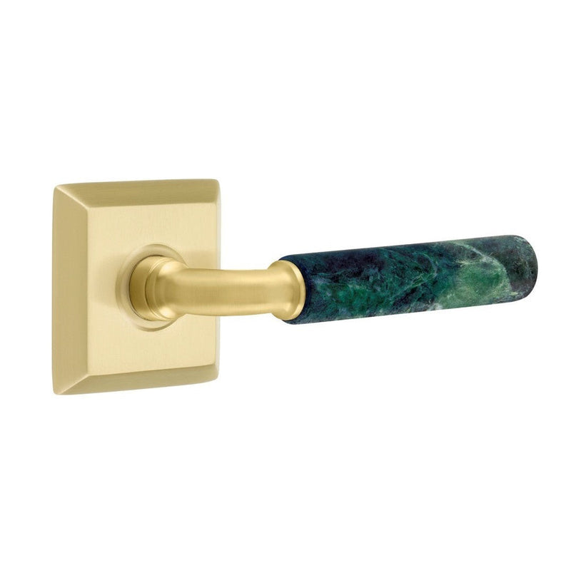 Emtek Select R-Bar Green Marble Lever with Quincy Rosette in Satin Brass finish