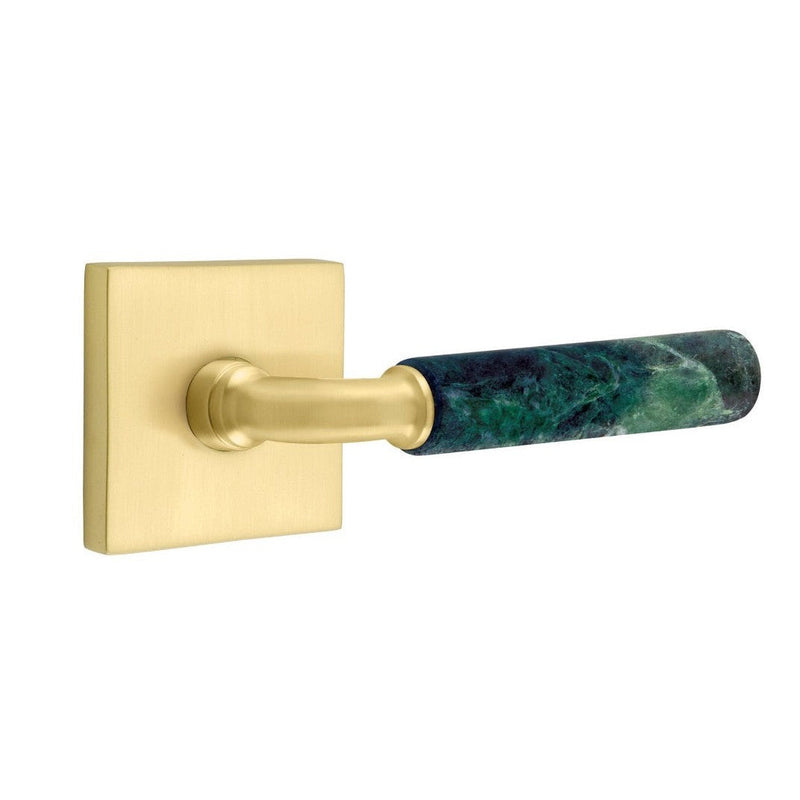 Emtek Select R-Bar Green Marble Lever with Square Rosette in Satin Brass finish