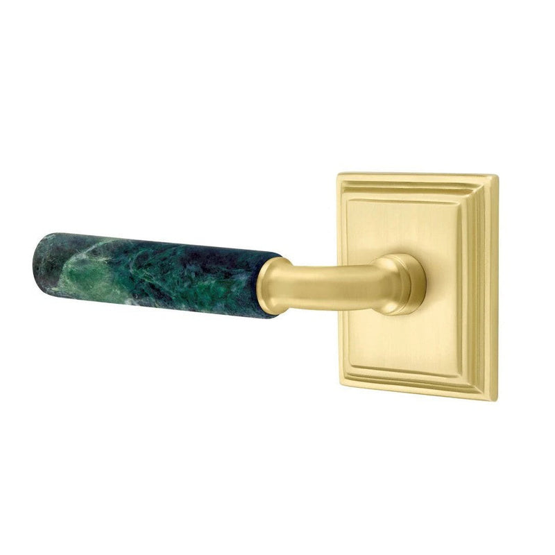 Emtek Select R-Bar Green Marble Lever with Wilshire Rosette in Satin Brass finish