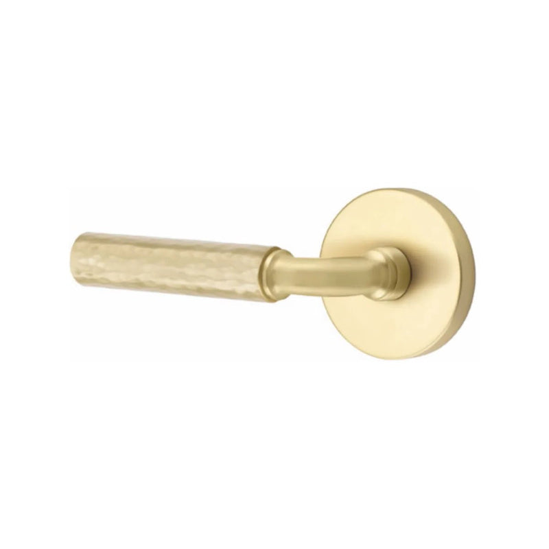 Emtek Select R-Bar Hammered Lever with Disk Rosette in Satin Brass finish